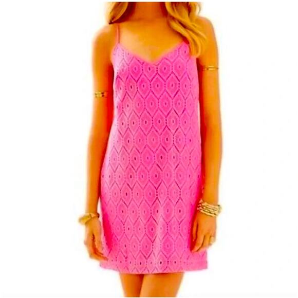 Lilly Pulitzer Dress Dusk Pink Metallic XS Lace Sleeveless Shift Mini Slip Pop - Picture 4 of 11